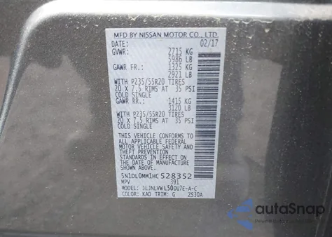 2017 Infiniti Qx60 from USA, damaged, VIN 5N1DL0MM1HC528352